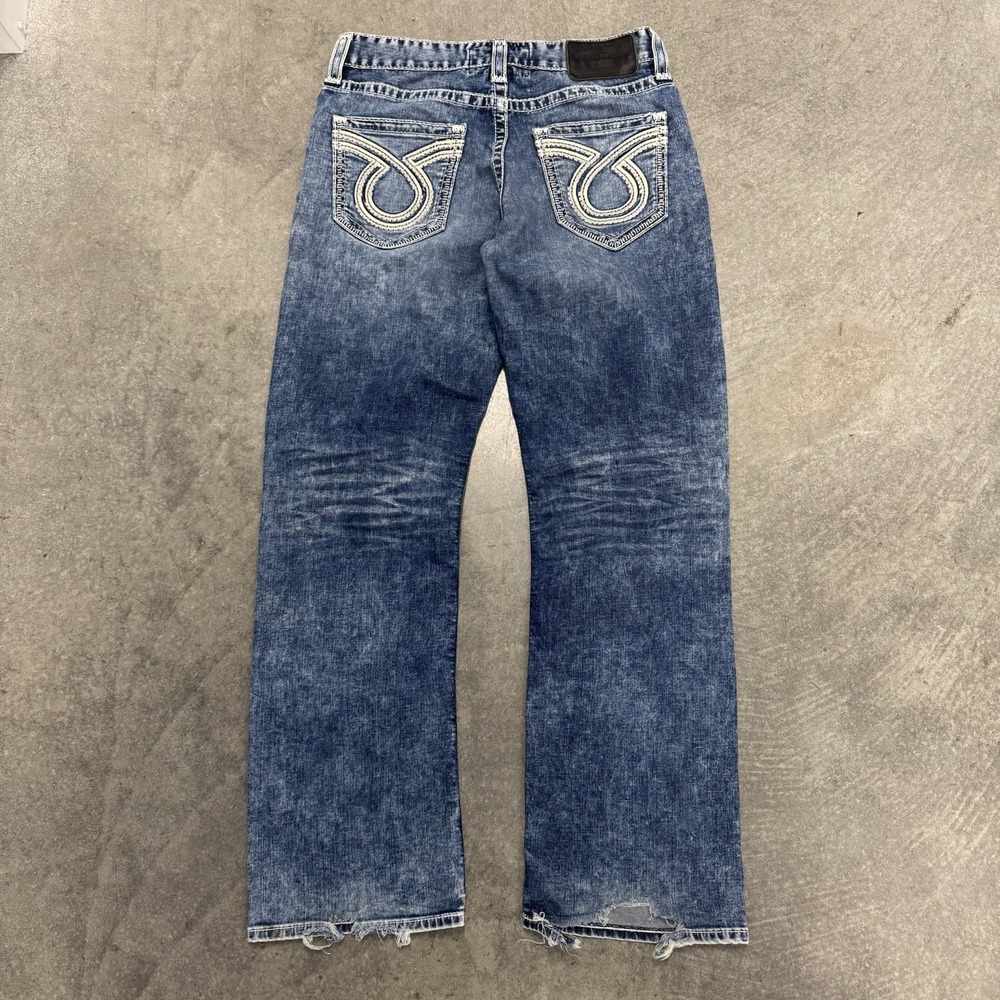 Men's Big Star Voyager Straight Denim Jeans Blue Embroidered Distressed 32x32